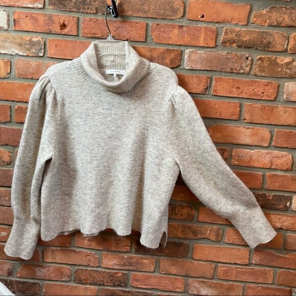 FRAME Oversized Swing Marled Knit Tan TurtleNeck Wool Alpaca Stretch Sweater XL - Picture 10 of 16